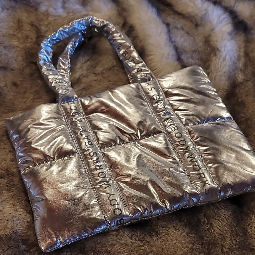 Metallic Silver Puffer Tote Bag
